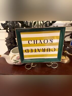 Anthropologie Chaos Curated Decorative Tray - Emerald & Avocado Stripes
